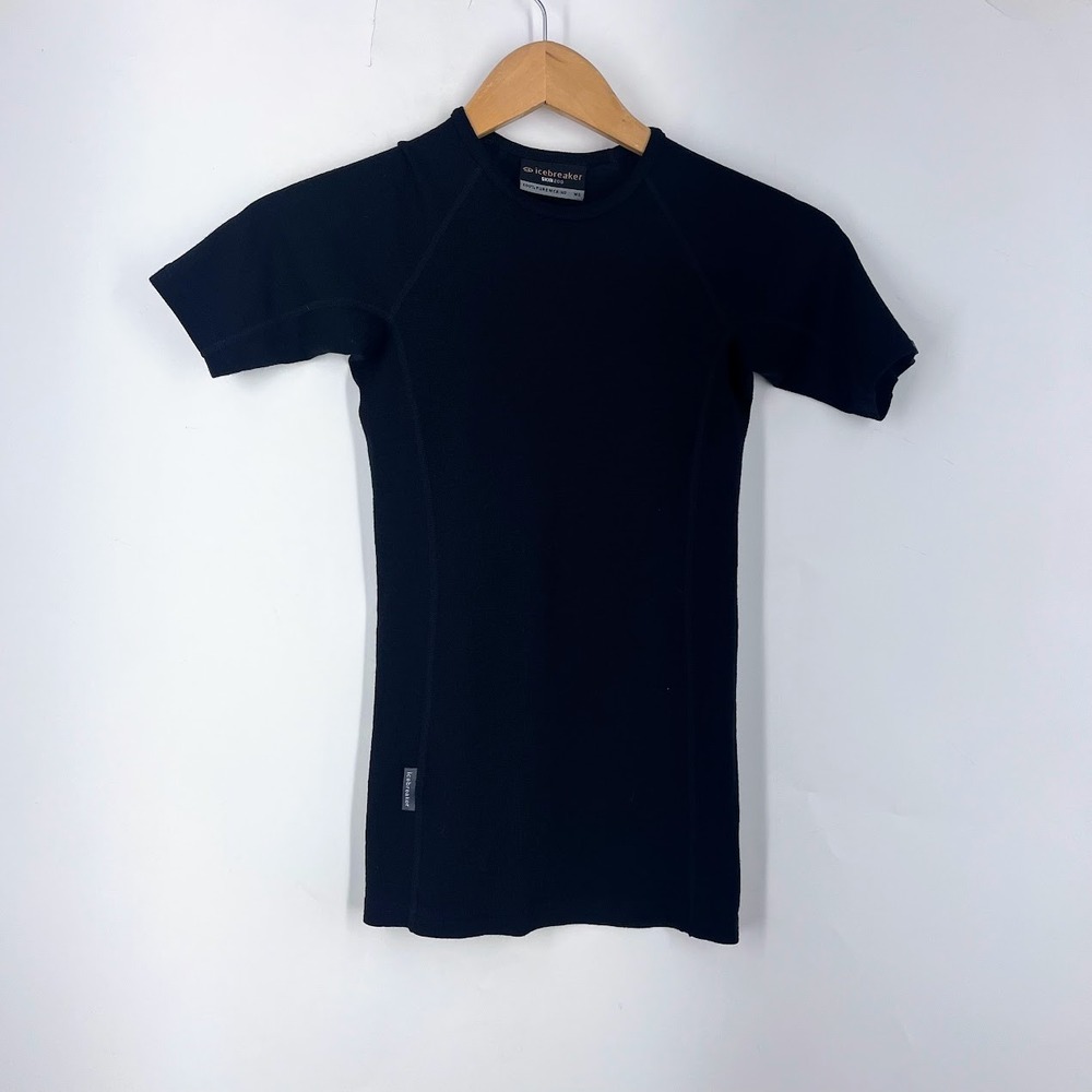 Icebreaker Skin 200 Black 100% Merino Wool Base Layer Short Sleeve Top Womens WS